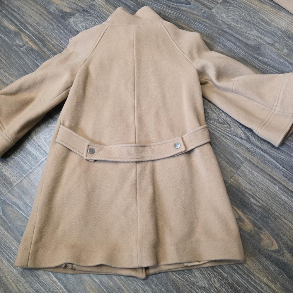 Zara Woman Camel Wool Blend Asymmetrical Zip Funnel Neck Moto Coat Tan XS - Picture 15 of 15